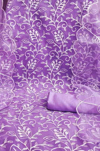 floral embroidered organza unstitched dress material