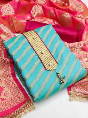 blue & pink unstitched dress material 1