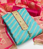blue & pink unstitched dress material
