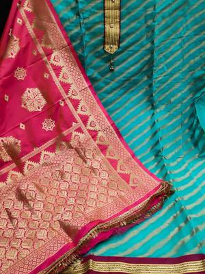 blue & pink unstitched dress material 2