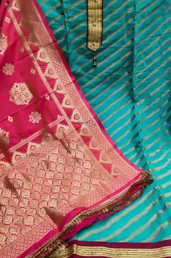 blue & pink unstitched dress material