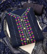 women blue & pink embroidered unstitched dress material