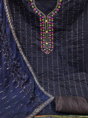 women blue & pink embroidered unstitched dress material 2