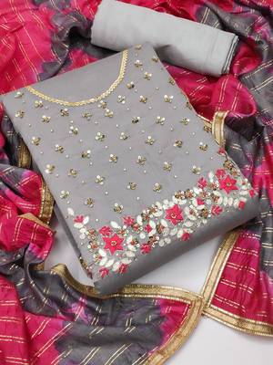 grey & red unstitched dress material 1