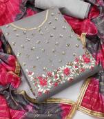 grey & red unstitched dress material