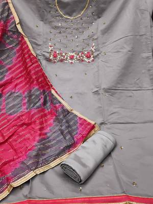 grey & red unstitched dress material 2