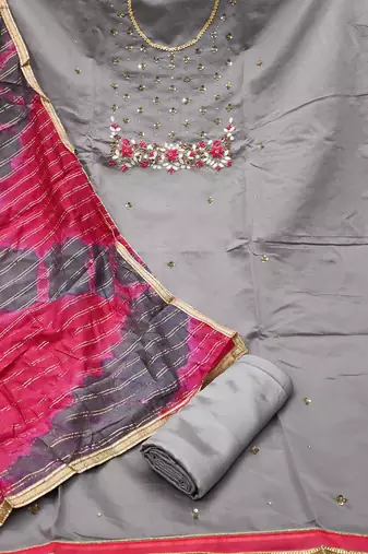 grey & red unstitched dress material