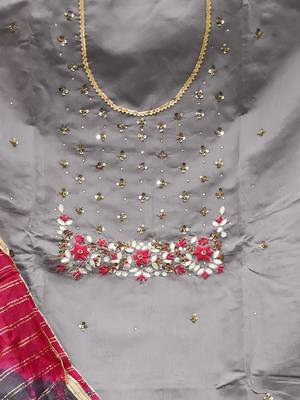 grey & red unstitched dress material 3