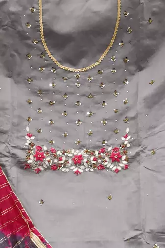 grey & red unstitched dress material