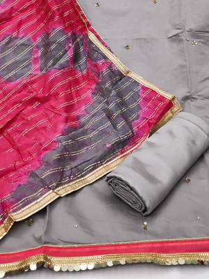 grey & red unstitched dress material 4