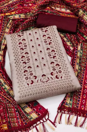 ethnic motifs embroidered sequinned unstitched dress material