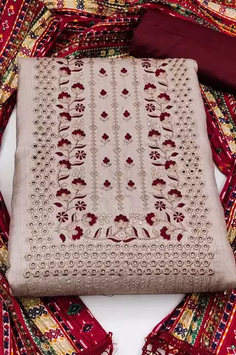 ethnic motifs embroidered sequinned unstitched dress material