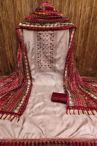 ethnic motifs embroidered sequinned unstitched dress material