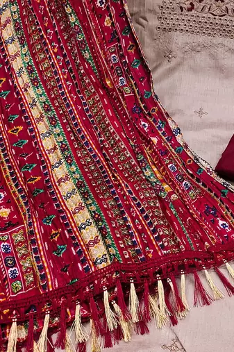 ethnic motifs embroidered sequinned unstitched dress material