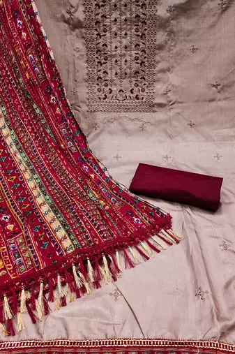 ethnic motifs embroidered sequinned unstitched dress material