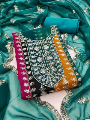 ethnic motifs embroidered sequinned unstitched dress material 1
