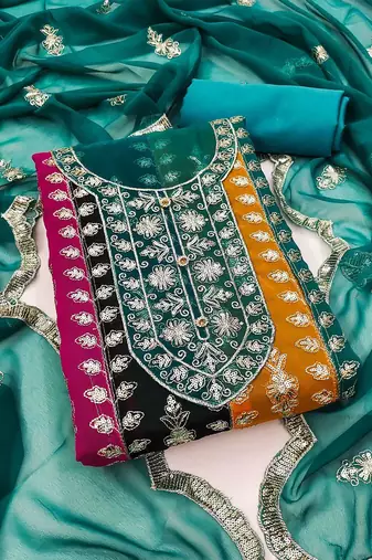 ethnic motifs embroidered sequinned unstitched dress material