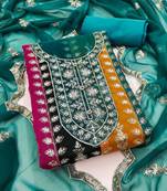 ethnic motifs embroidered sequinned unstitched dress material