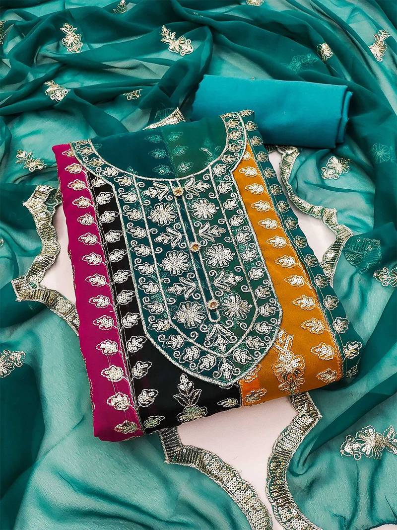 ethnic motifs embroidered sequinned unstitched dress material