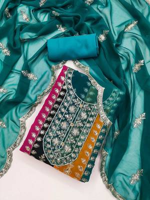 ethnic motifs embroidered sequinned unstitched dress material 2