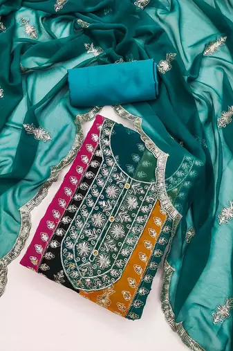 ethnic motifs embroidered sequinned unstitched dress material