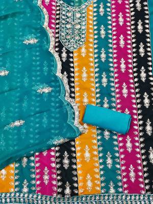 ethnic motifs embroidered sequinned unstitched dress material 3