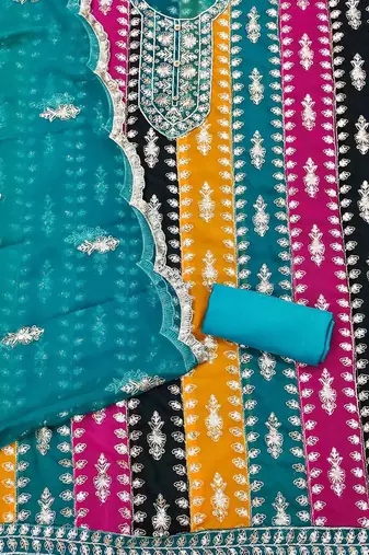 ethnic motifs embroidered sequinned unstitched dress material