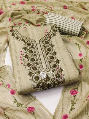 floral printed thread work cotton unstitched dress material 1
