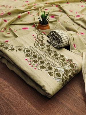 floral printed thread work cotton unstitched dress material 2