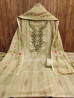 floral printed thread work cotton unstitched dress material 3