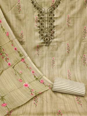 floral printed thread work cotton unstitched dress material 4