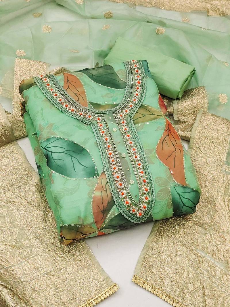 floral printed beads & stones unstitched dress material