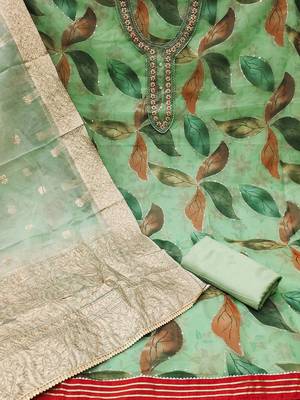 floral printed beads & stones unstitched dress material 2