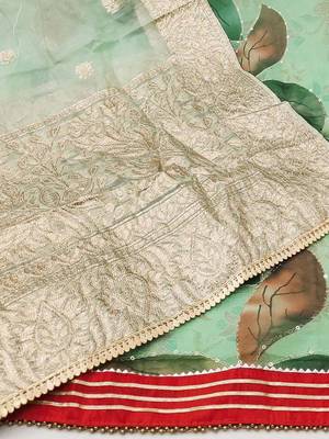 floral printed beads & stones unstitched dress material 3