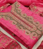 pink & gold-toned embroidered unstitched dress material
