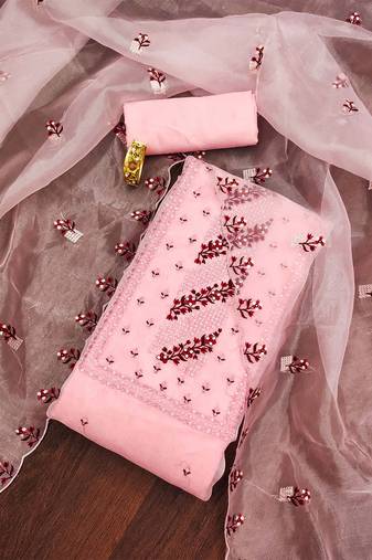 floral embroidered zari unstitched dress material