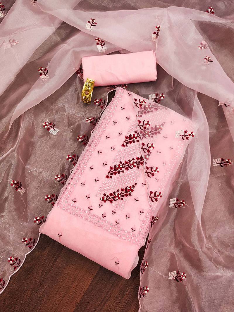 floral embroidered zari unstitched dress material