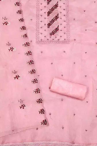 floral embroidered zari unstitched dress material