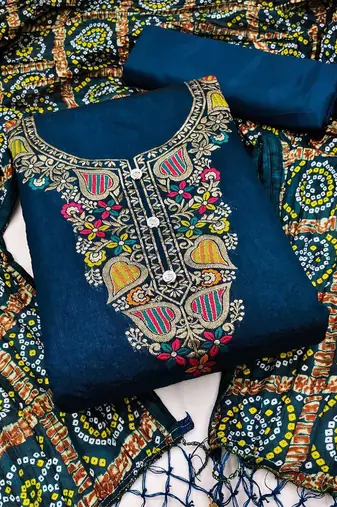 ethnic motifs art silk unstitched dress material