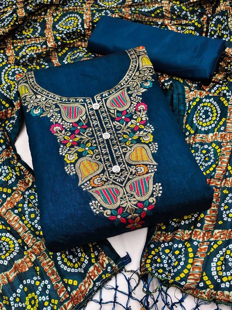 ethnic motifs art silk unstitched dress material