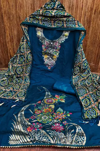 ethnic motifs art silk unstitched dress material
