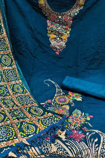 ethnic motifs art silk unstitched dress material