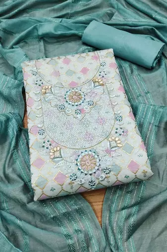 embellished unstitched dress material