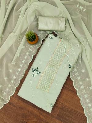 floral embroidered sequinned silk georgette unstitched dress material 1