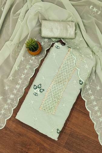 floral embroidered sequinned silk georgette unstitched dress material