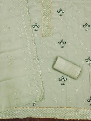 floral embroidered sequinned silk georgette unstitched dress material 2