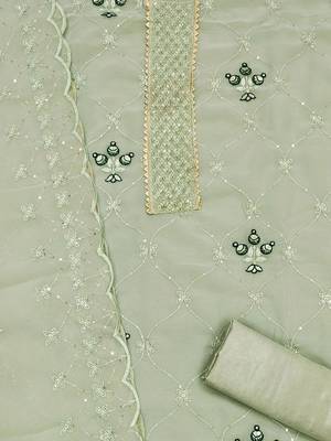 floral embroidered sequinned silk georgette unstitched dress material 4
