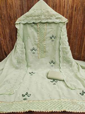 floral embroidered sequinned silk georgette unstitched dress material 5