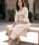 Women’s Khadi Cotton Thred Embroidered Straight Kurta Pant Set