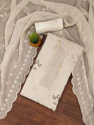 floral embroidered sequinned silk georgette unstitched dress material 1